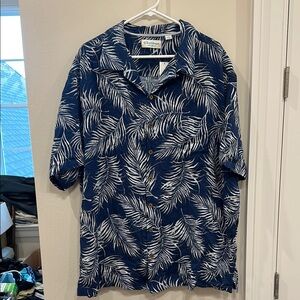 NWT Caribbean Men's Blue Leaf Print Shirt- 2XB